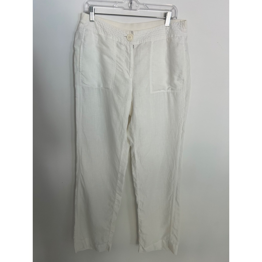 Chicos White 100% Linen Pants Straight Leg Pockets Size 0.5 Small Summer Coastal